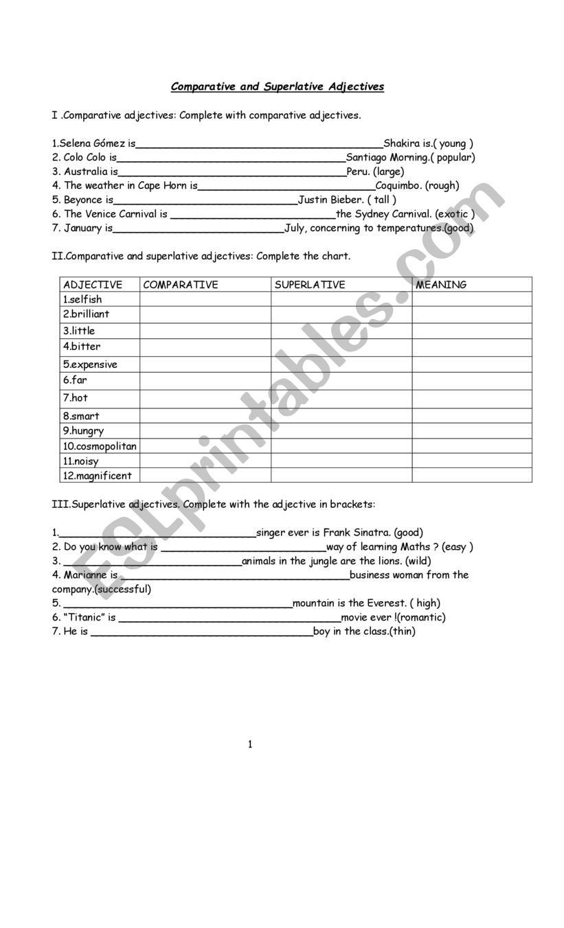 comparative and superlative handout