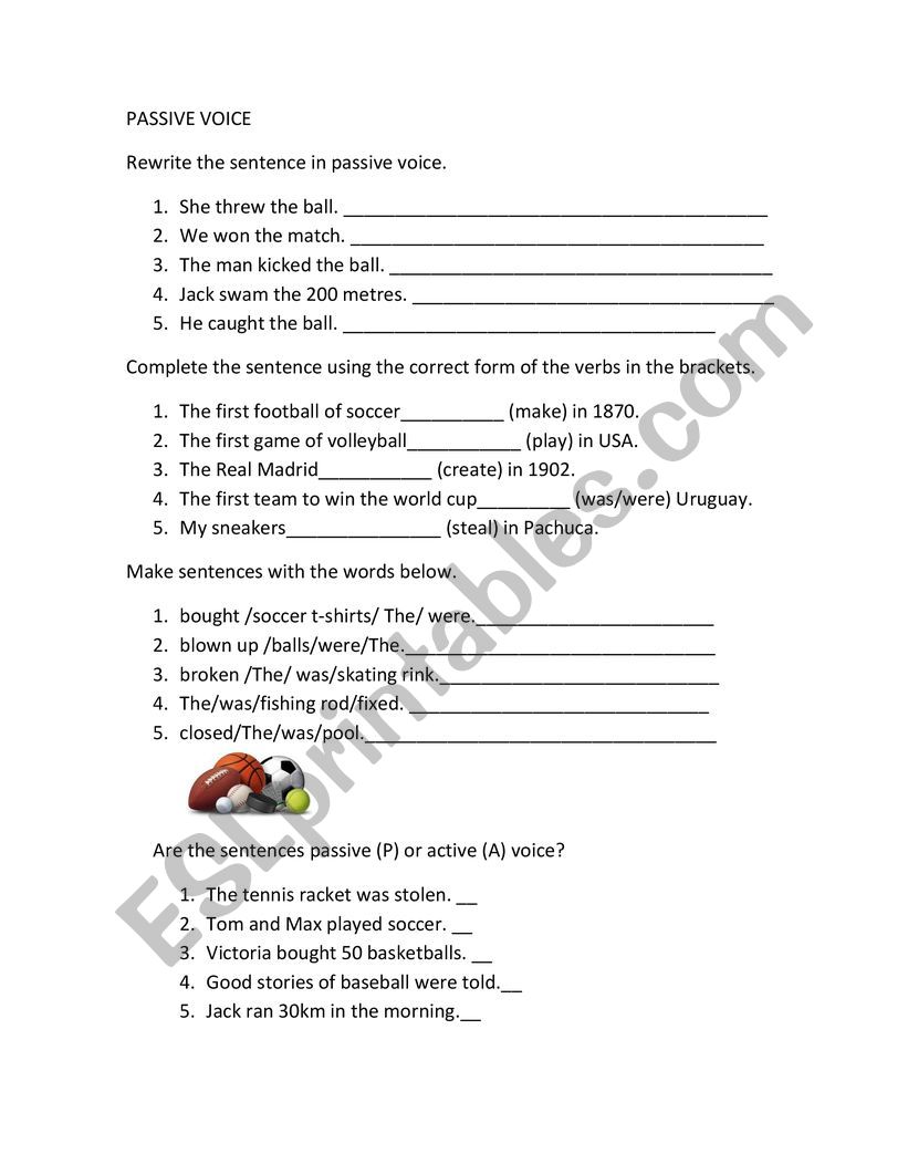 Passive voice in past worksheet