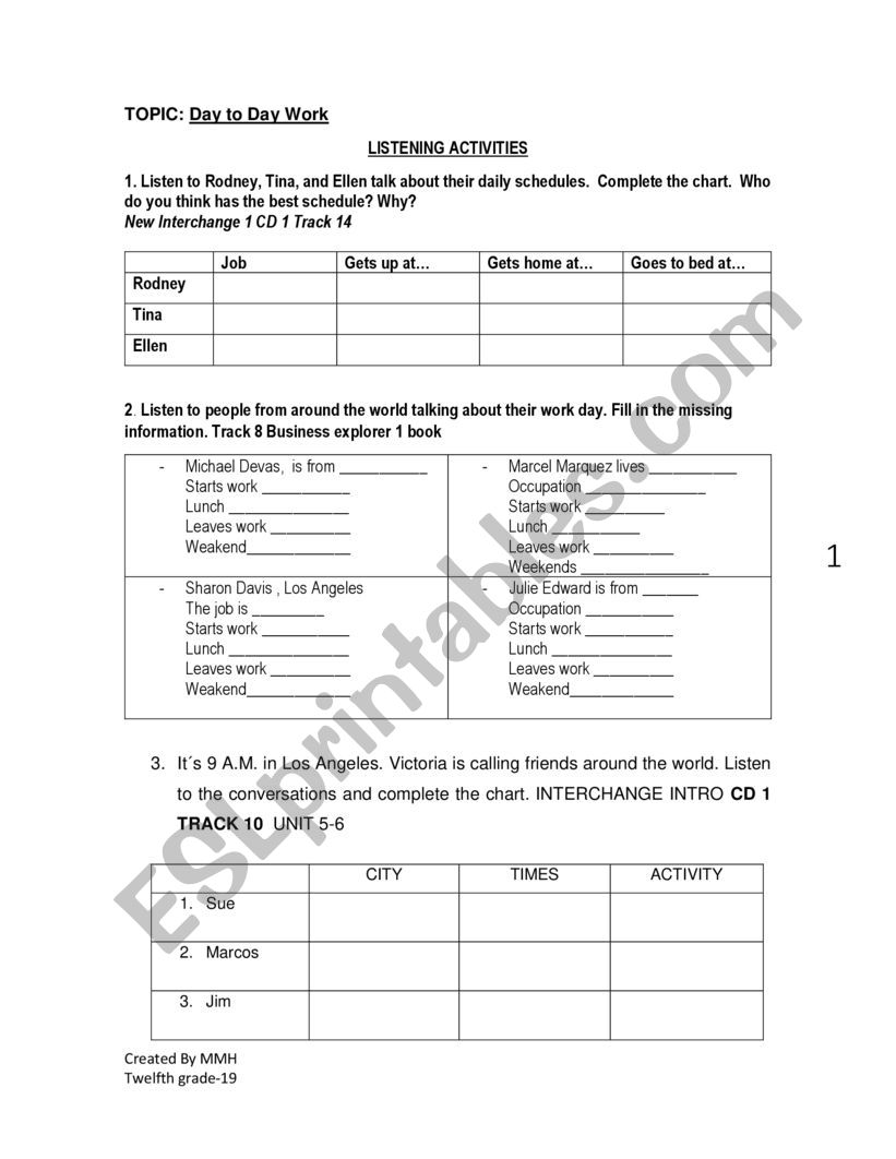 DAILY ACTIVITIES  worksheet