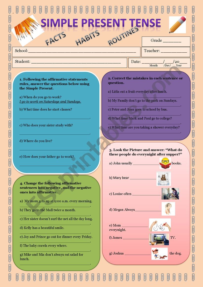 SIMPLE PRESENT TENSE worksheet