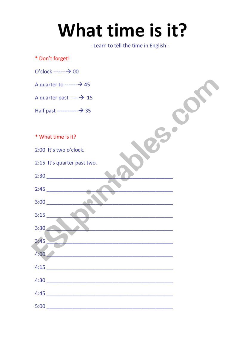 What time is it? worksheet