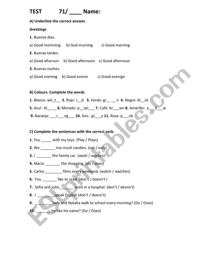 Test  worksheet