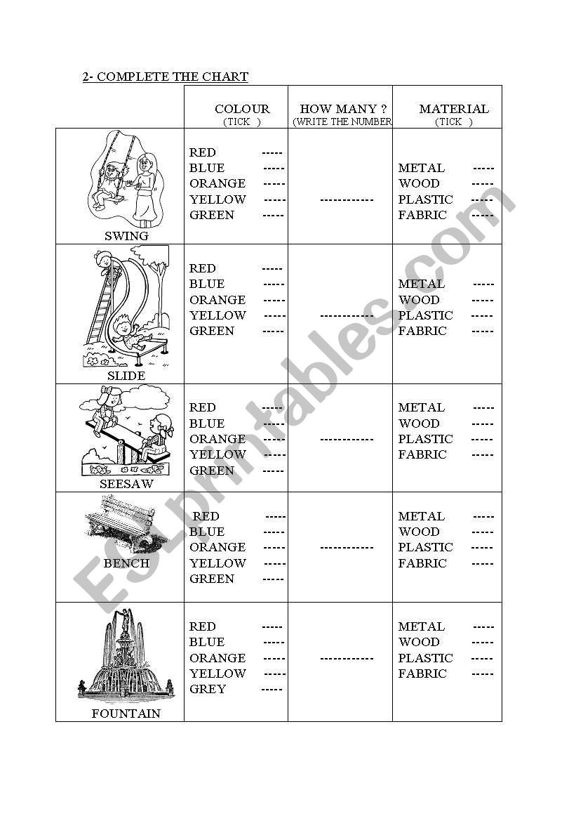 Park report worksheet