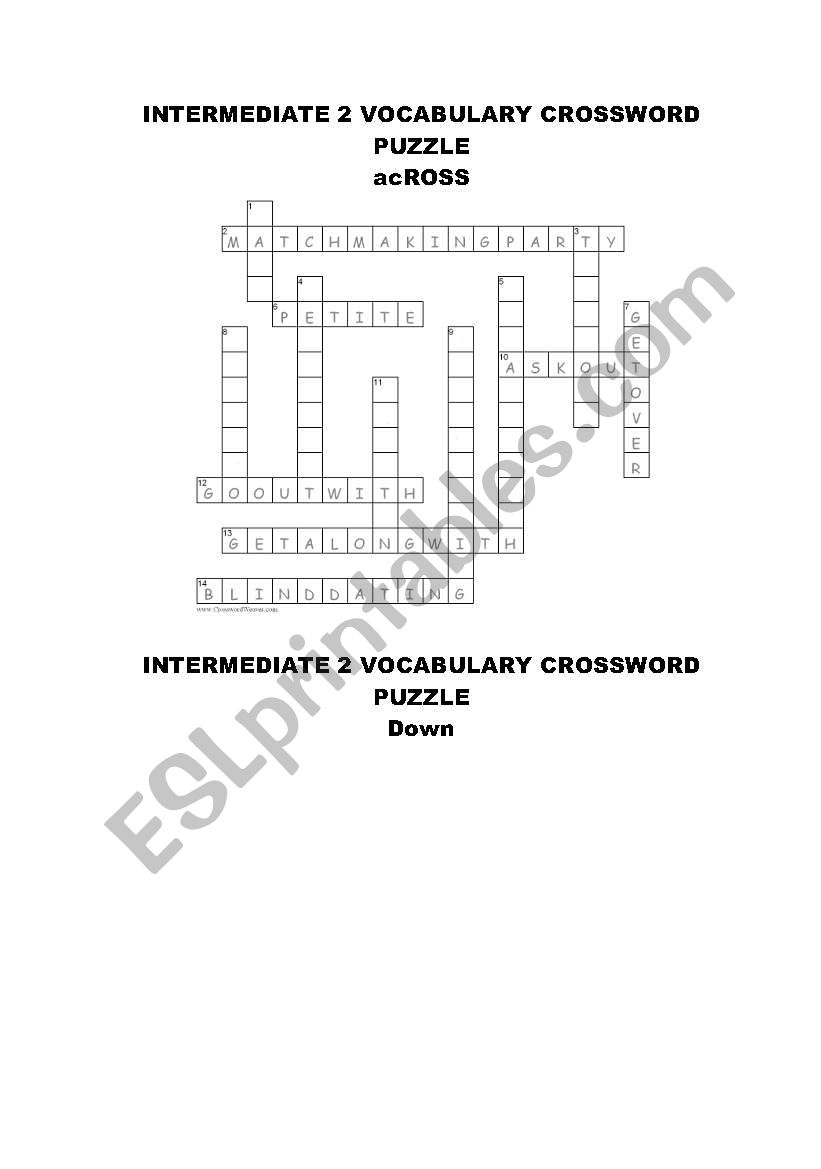Vocabulary Crossword Puzzle-Relationships and ADj to describe people