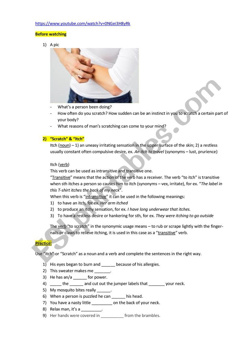 Why do we itch?  worksheet