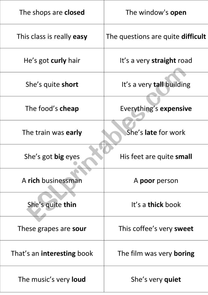 Adjectives - opposites worksheet