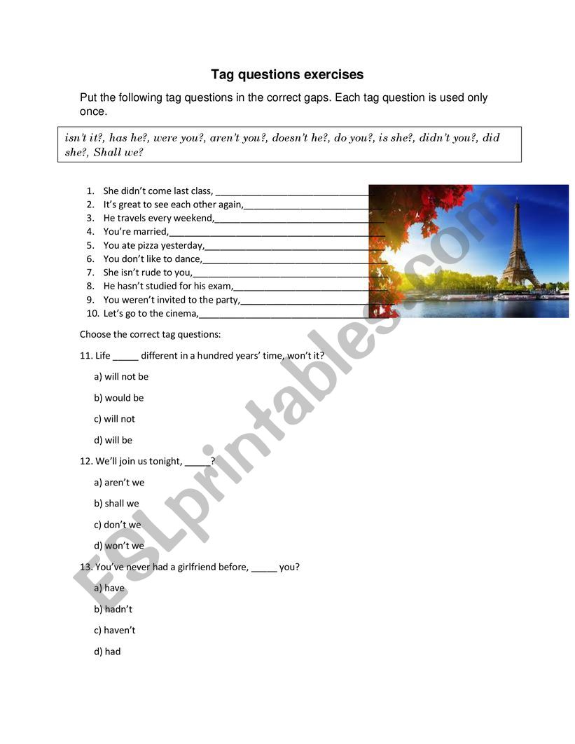 Tag questions worksheet