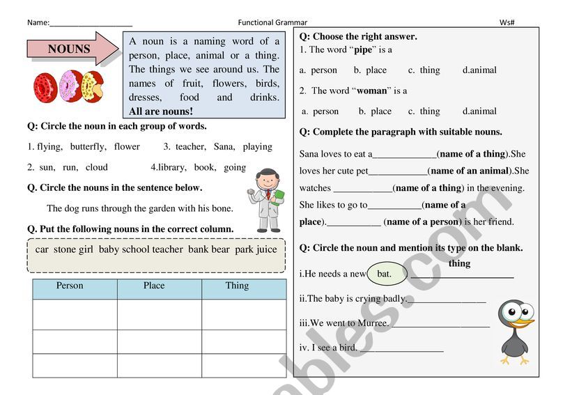 Nouns worksheet