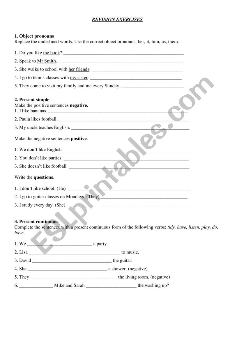 revision grammar tasks worksheet