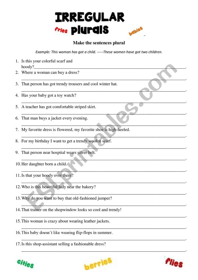 Reular/irregular plurals worksheet