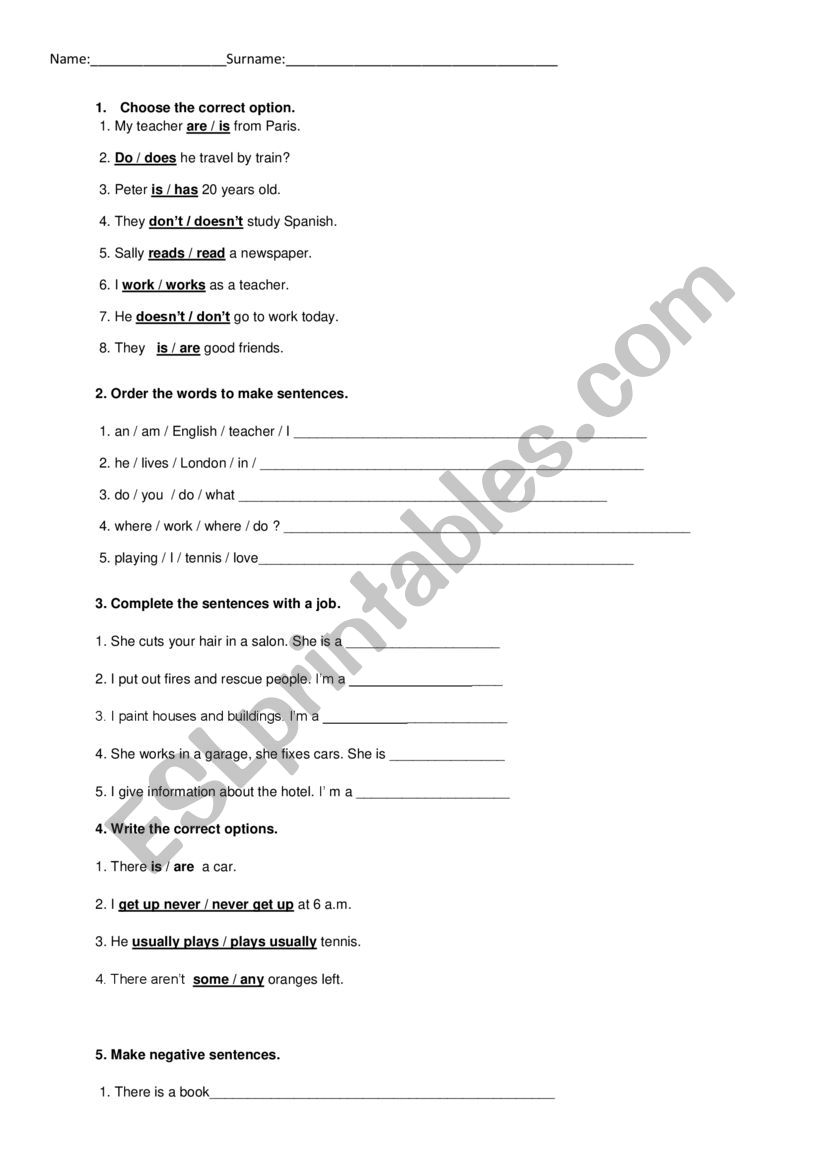 Exam- Basic English worksheet