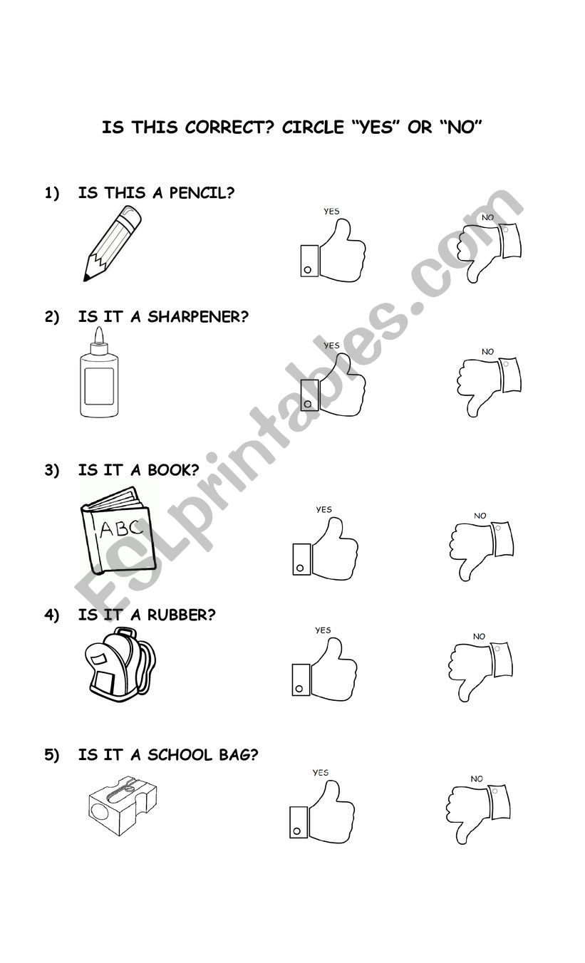 school objects worksheet