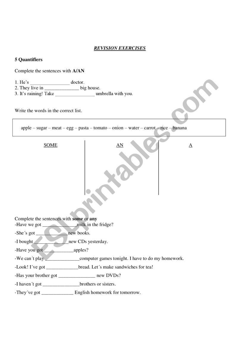 revision grammar  worksheet