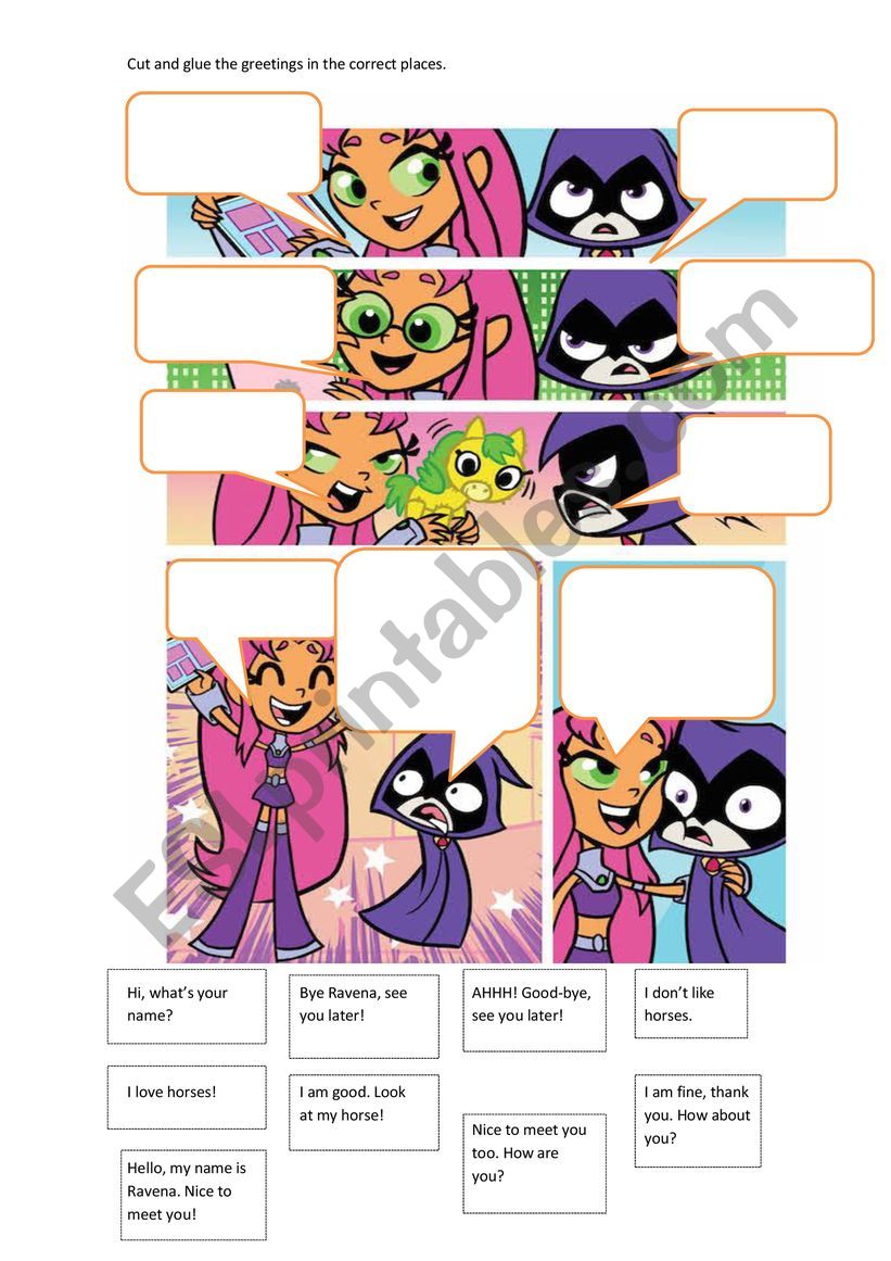 teen titans greetngs worksheet