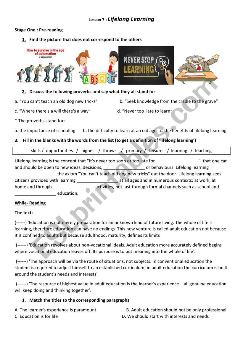 lifelong learning worksheet