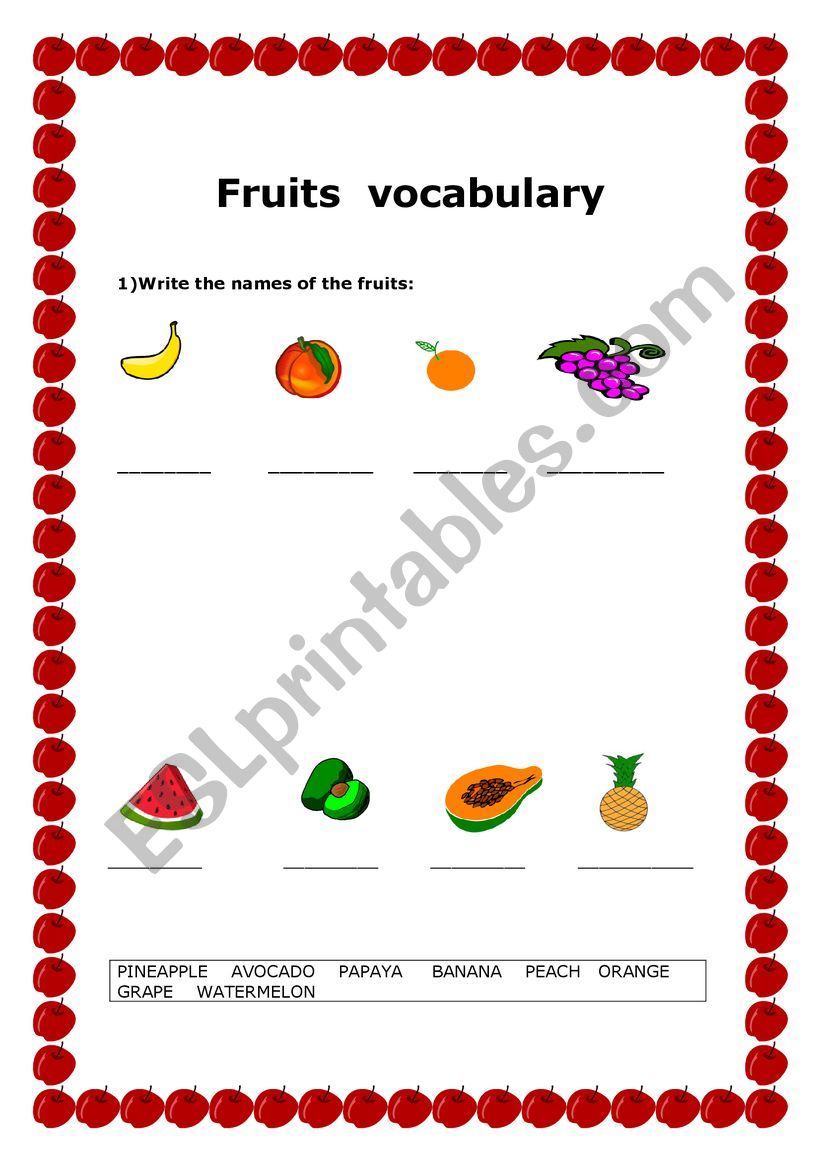 Fruits vocabulary. worksheet