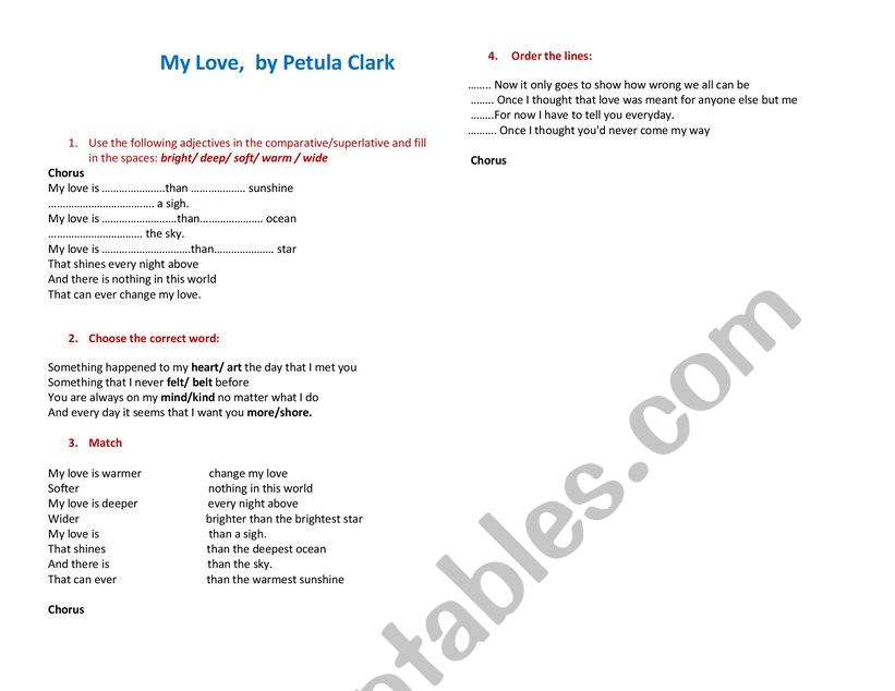My love, Petula Clark worksheet