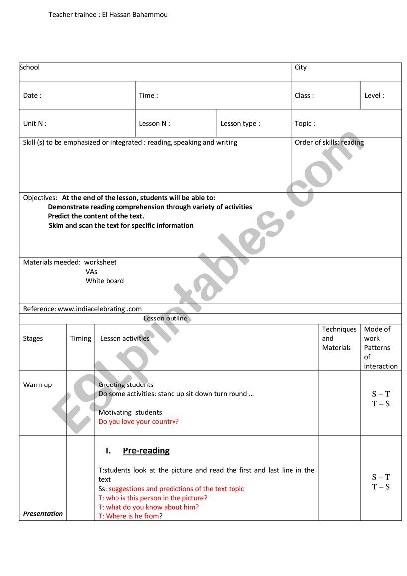 Lesson plan (ghandi) worksheet