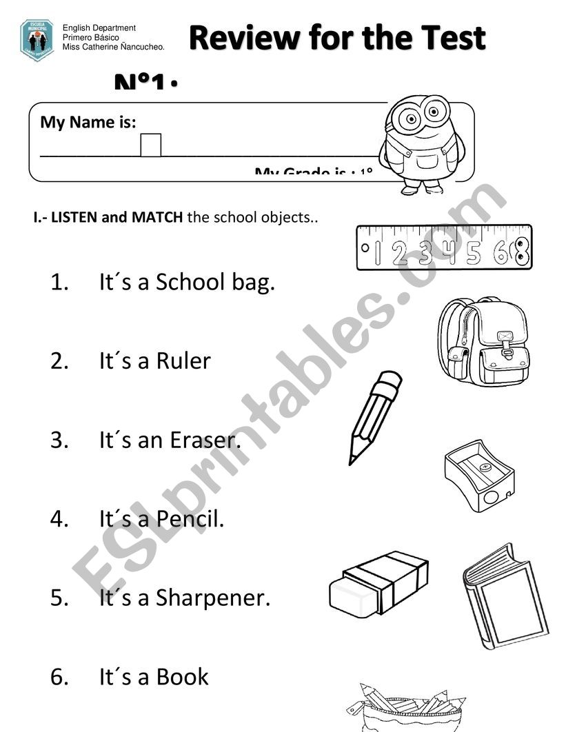 SCHOOL OBJECT ACTIVITY worksheet