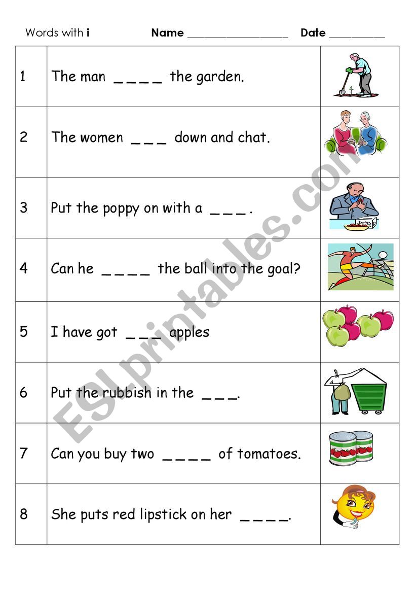 CVC words short ´i´ - ESL worksheet by lizcurnock