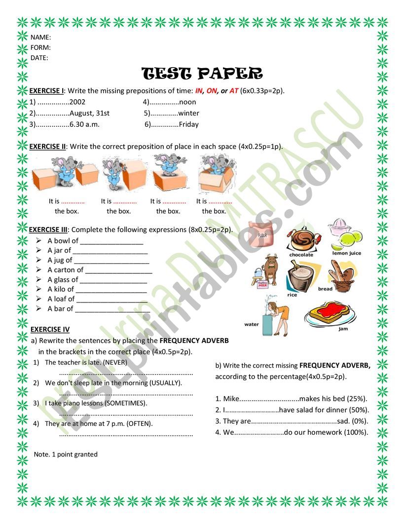 TEST PAPER worksheet