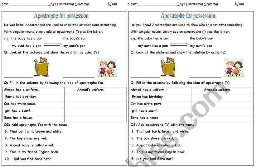 apotrophe worksheet