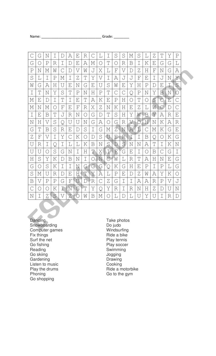 Free Time Activities Word Search ESL Worksheet By Diamicar