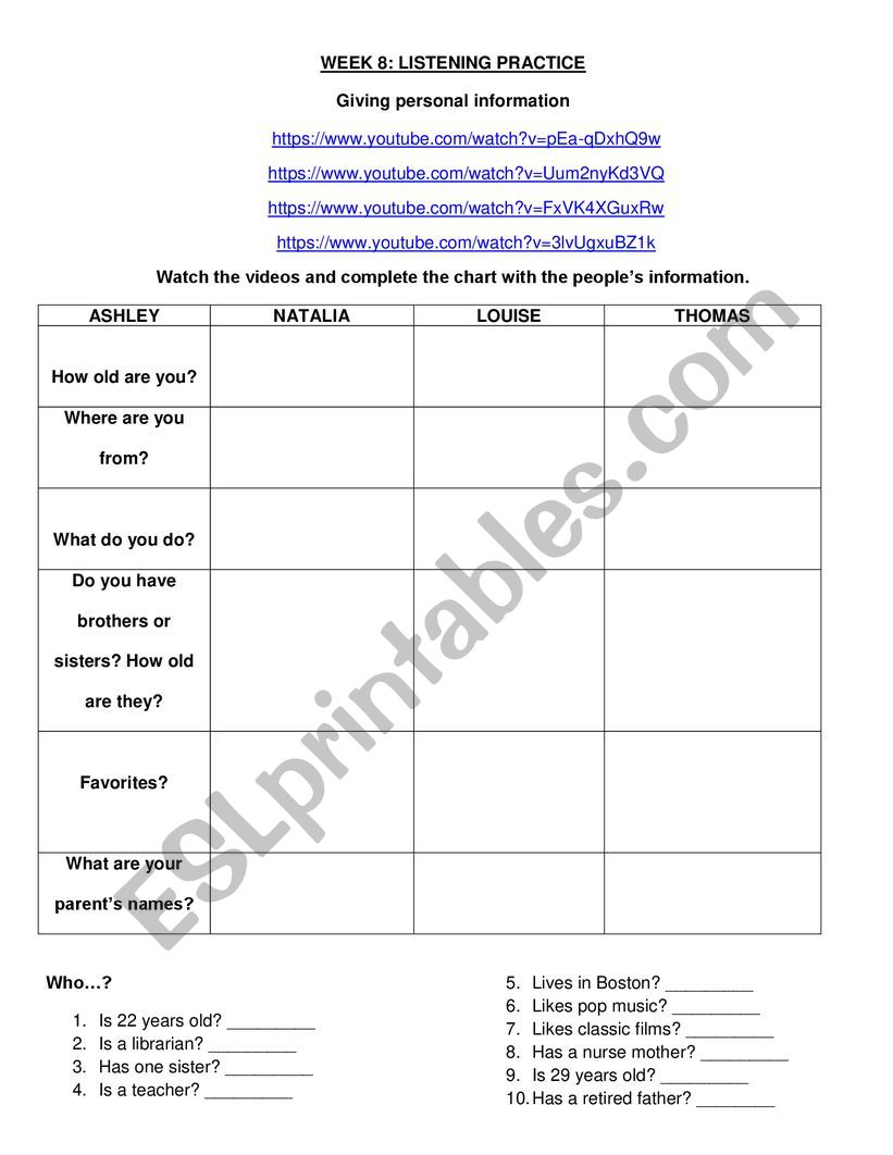 Introducing yourself worksheet