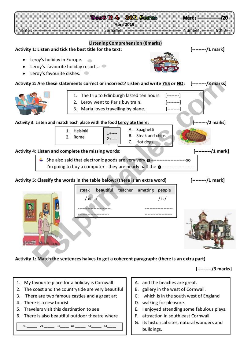 Test 4 9th form   worksheet