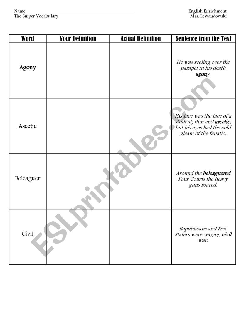 The Sniper -Vocabulary Tracker 