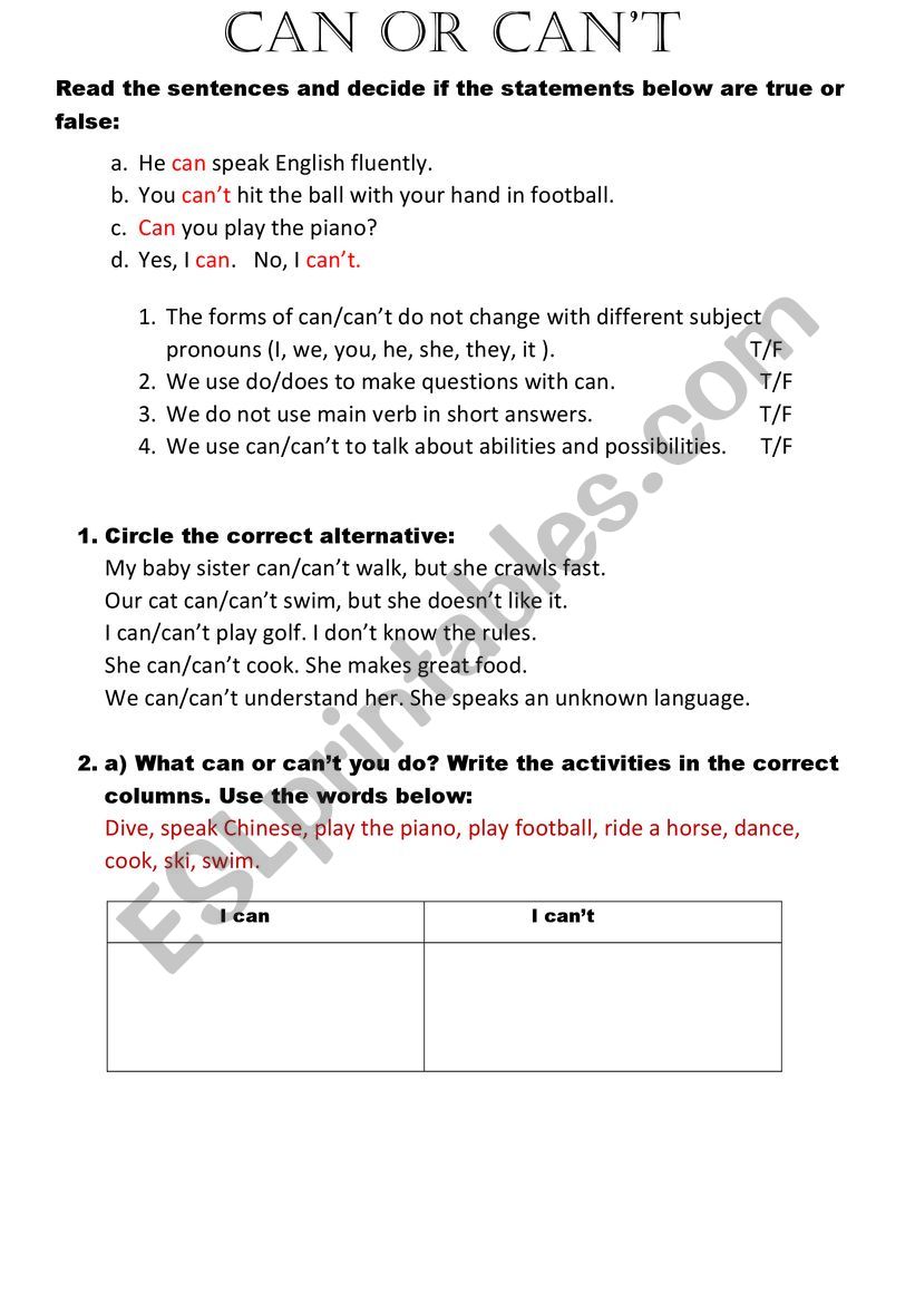 modal verbs can or can t esl worksheet by dinarakugan