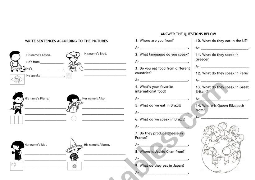 COUNTRIES AND NATIONALITES worksheet