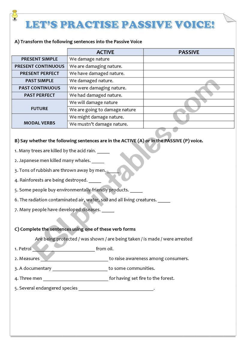 Let´s practise Passive Voice! - ESL worksheet by claucosta