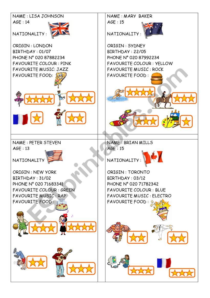 ROLE PLAY CARDS worksheet
