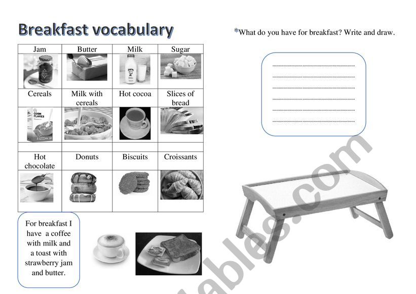 Breakfast vocabulary and writing