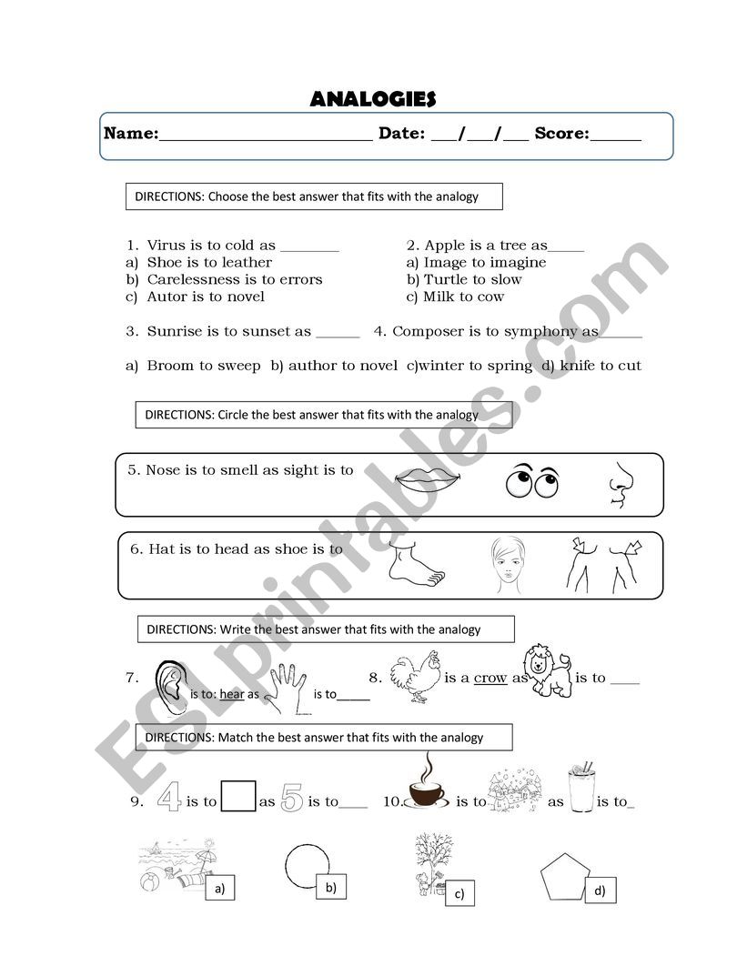 Analogies Activity worksheet