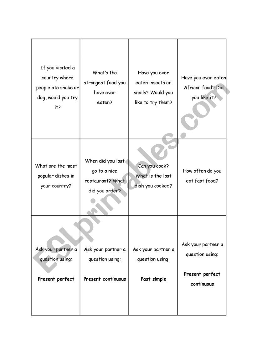 Cards topics grammar worksheet