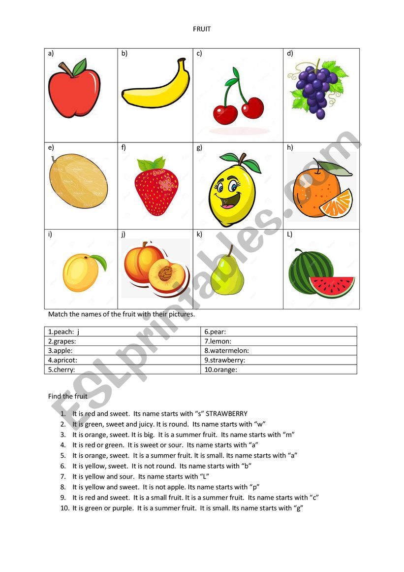 find the fruit worksheet