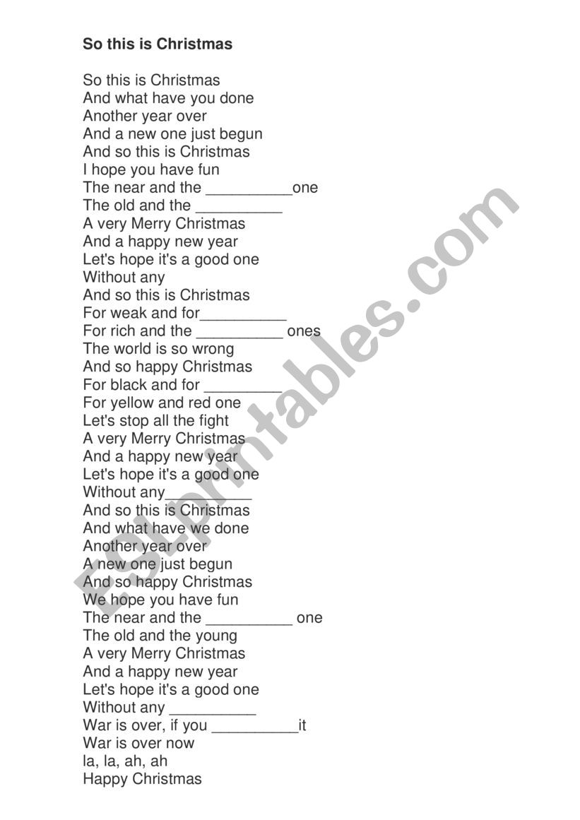 So this is Xmas (Celine Dion) worksheet