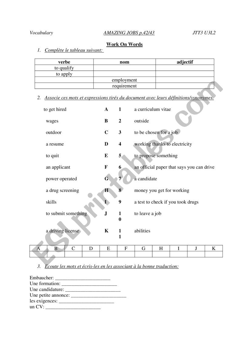 job worksheet