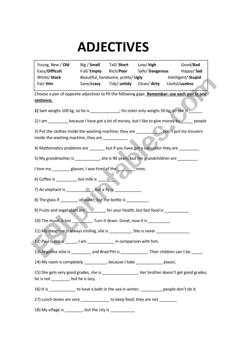 Opposites - ESL worksheet by mabailon