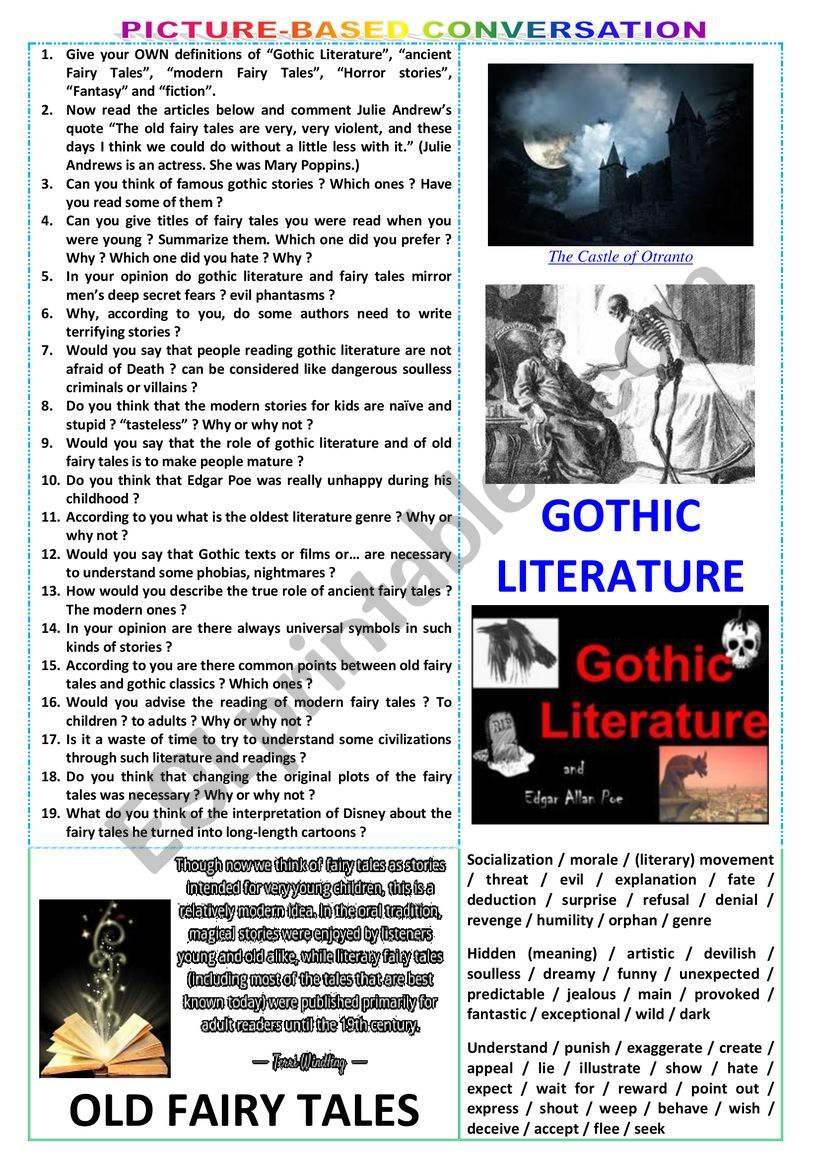 Picture-based conversation - topic 117 : gothic literature vs old fairy tales.