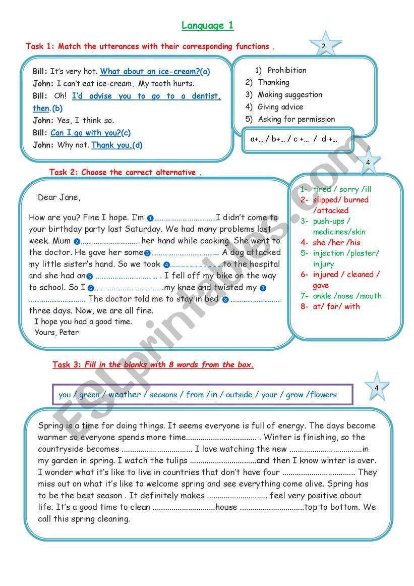 language tasks worksheet