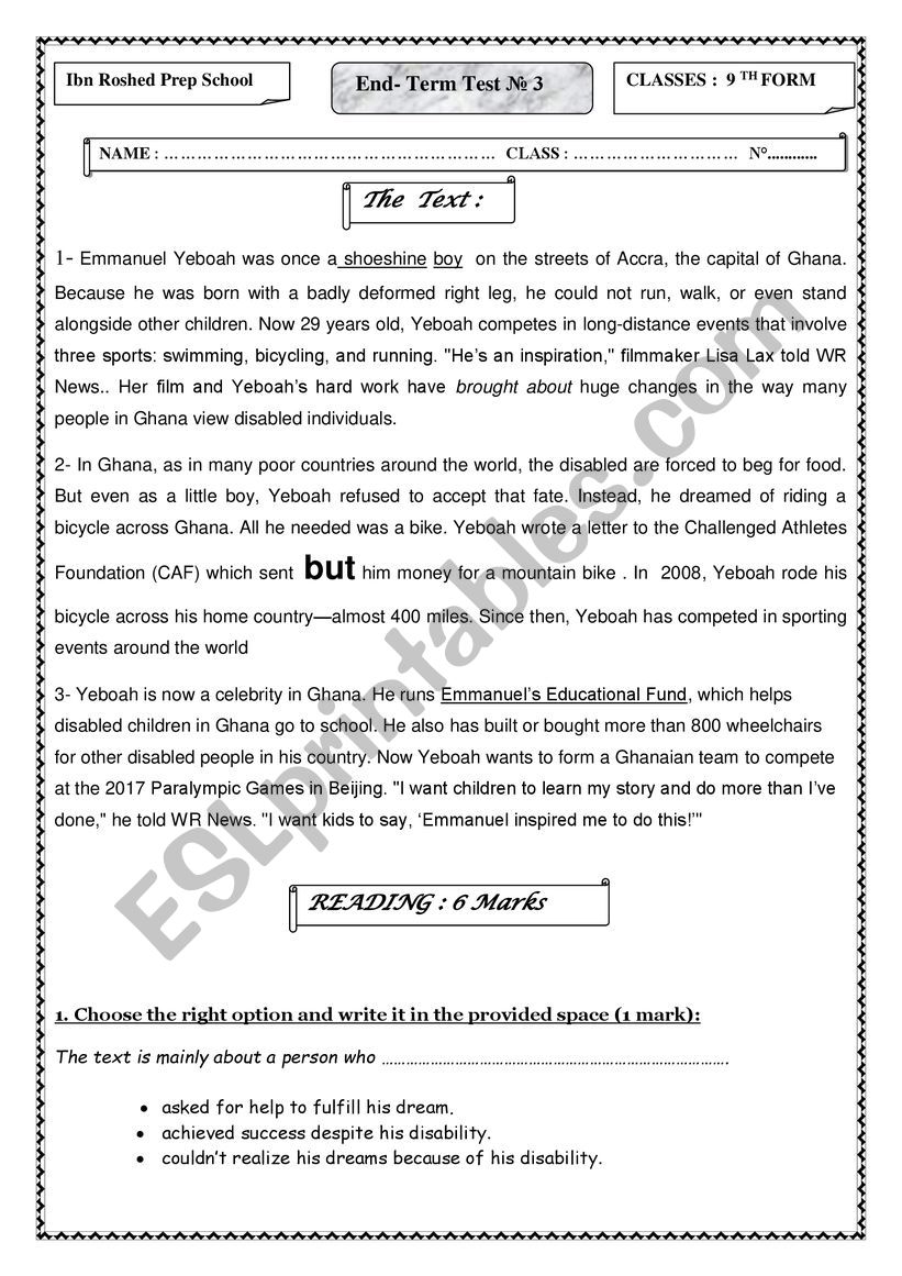 End Term Test n3 worksheet