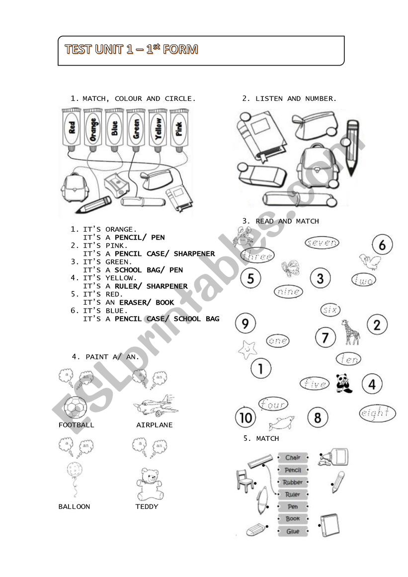 Test Sample: Colours and School Supplies