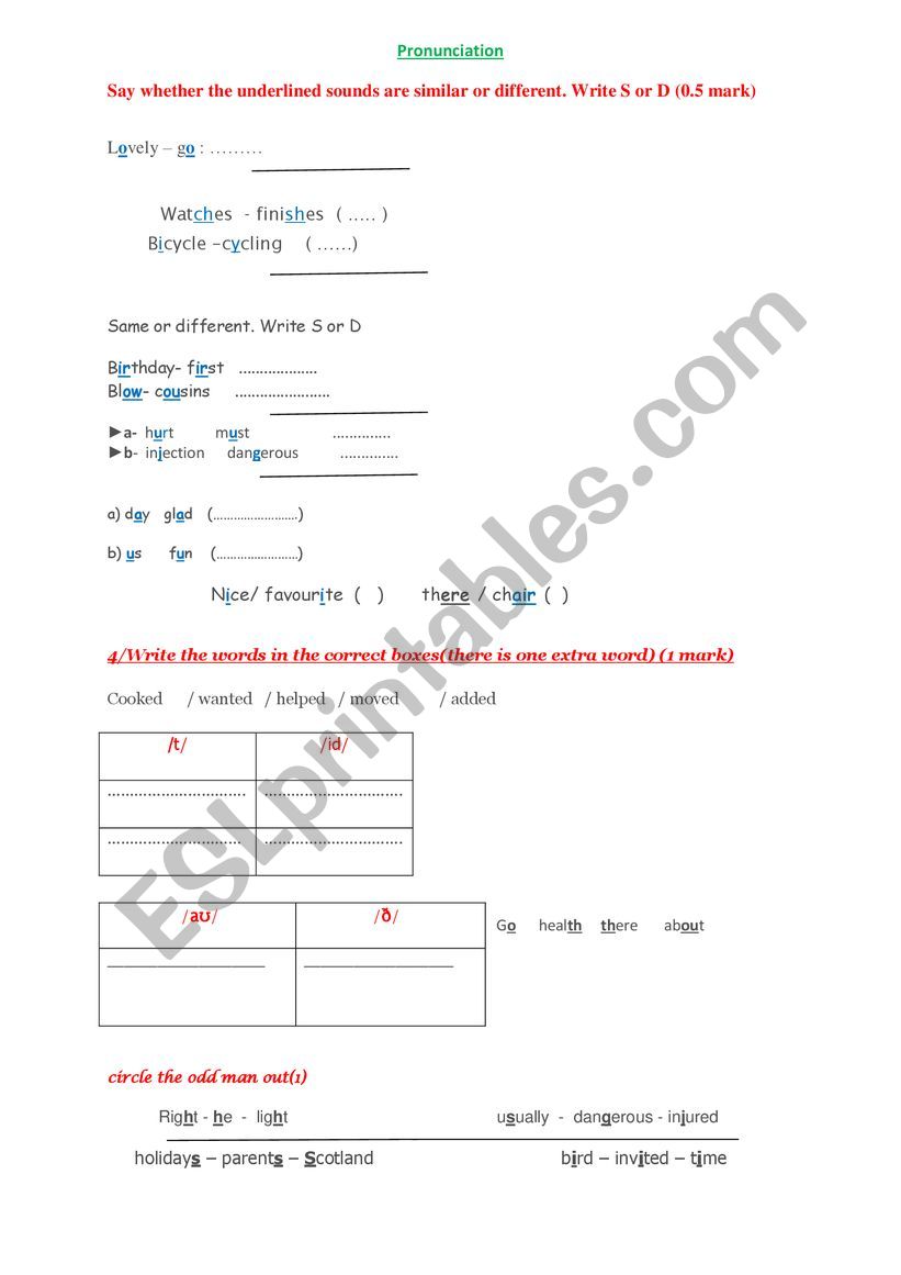 pronunciation tasks worksheet