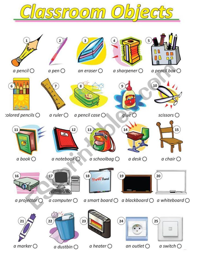 classroom objects poster worksheet