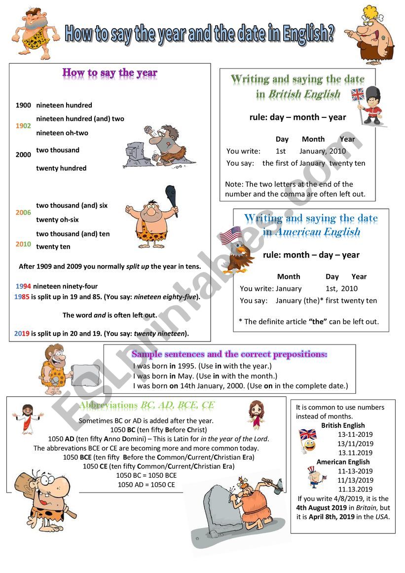 How To Say The Year And The Date In English ESL Worksheet By Cariboo