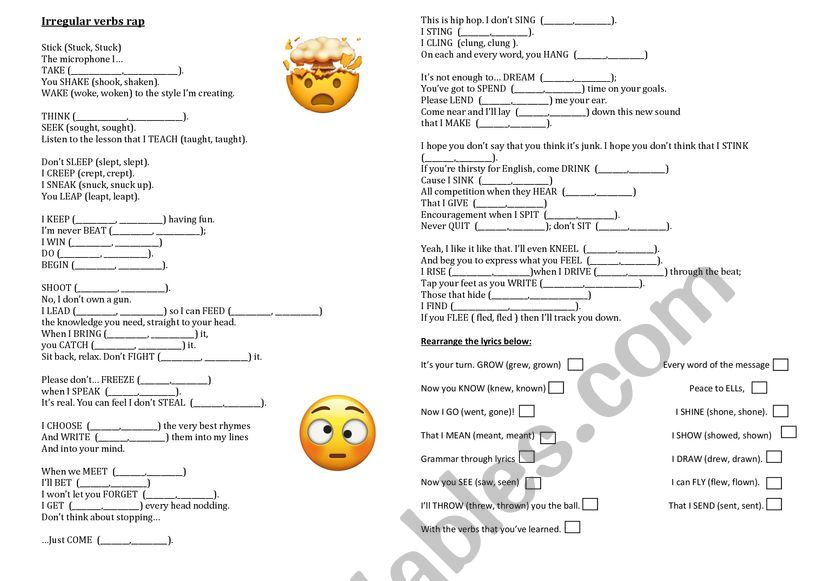 Irregular Verbs Rap ESL Worksheet By Romi100