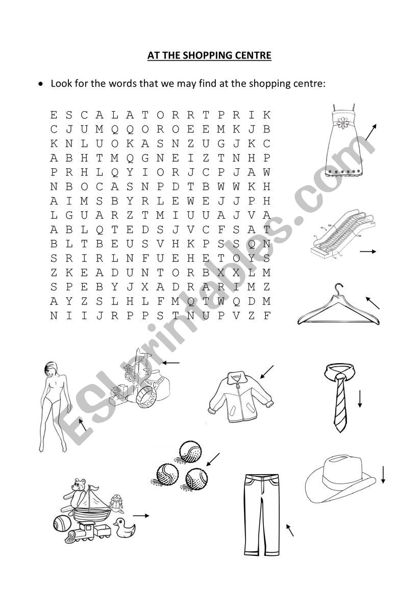 Wordsearch AT THE SHOPPING CENTRE